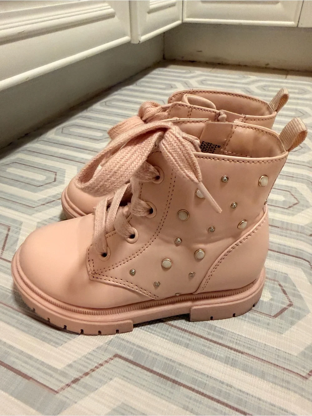 Cat and Jack Toddler girl ' Pink Lace-Up Pearl Accent Boots